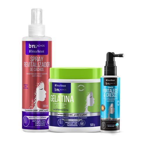 Kit Trio Spray Revitalizador + Gelatina + Tônico (3 itens) | bn.Cachos Kit Trio Spray Revitalizador + Gelatina + Tônico (3 itens) | bn.Cachos